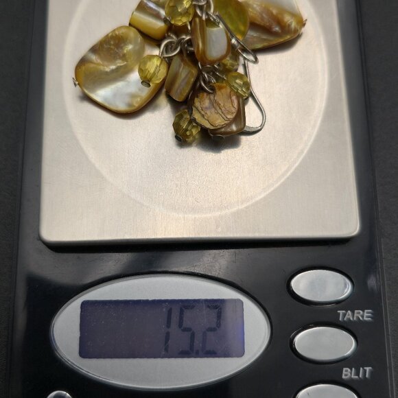 Silver Plated Yellow Pearl And Shell Handmade Earrings A6316 - Picture 5 of 5